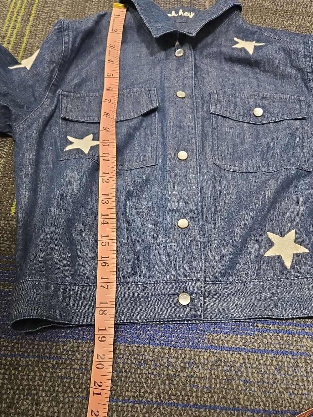 Marine Layer Embroidered Cropped Jacket in Indigo Stars Blue White-Size Small - Picture 15 of 15